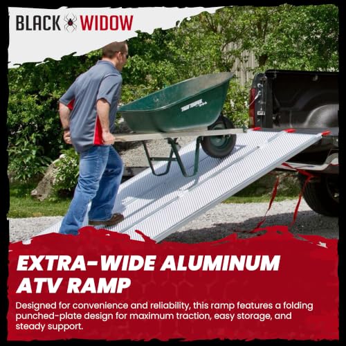 Black Widow Extra Wide Punch Plate Aluminum Folding ATV Ramp, 1,500 Pound Capacity, 7' 10", Silver - Heavy Duty Truck Loading Ramp Accessories - size: 94" x 54" x 1.88"