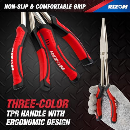Rizom 3-Piece Long Needle Nose Plier Set, 11'' 90° & 45° Bent Nose Pliers - size: 3PCS-1