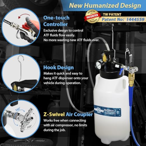 FIRSTINFO 8.5L Pneumatic ATF Refill Pump with 16 Filler Adapters - size: 8.5 Liter w/16pcs Adapter