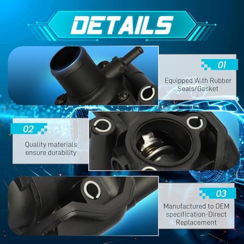 IRONTEK 902-201 Engine Coolant Thermostat w/Water Outlet Housing Assembly Fit for 2001-2004 for Ford Escape, 2000-2004 for Ford Focus, 2001-2004 for Mazda Tribute, SK902201 F8RZ8575CA - size: 902-201