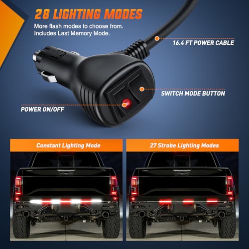 Nilight 60 Inch 360 LED Tailgate Strobe Light Strip Red White - color: 60" Tailgate Strobe Red/White