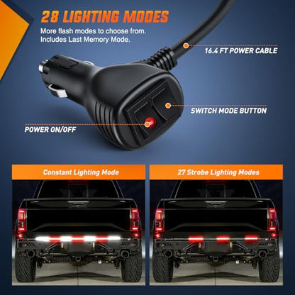 Nilight 60 Inch 360 LED Tailgate Strobe Light Strip Red White - color: 60" Tailgate Strobe Red/White