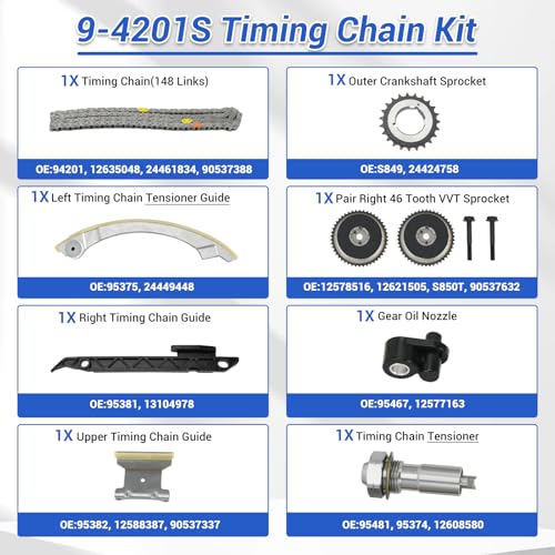 2.4 Timing Chain Kit Water Oil Pump VVT Compatible with 2009-2017 Chevy Equinox Malibu Cobalt, GMC Terrain, Buick Lacrosse Regal Verano 2.2L 2.4L Ecotec Replace# 9-4201S - size: 9-4201S w/Water & Oil Pump