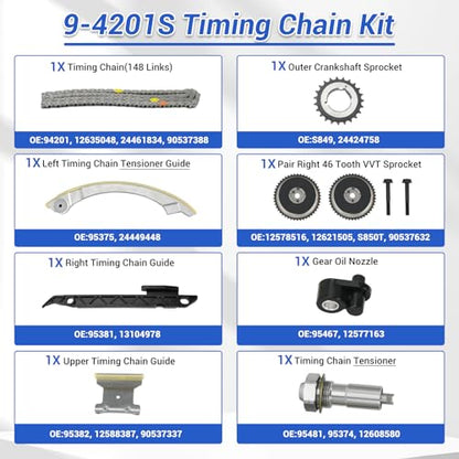 2.4 Timing Chain Kit Water Oil Pump VVT Compatible with 2009-2017 Chevy Equinox Malibu Cobalt, GMC Terrain, Buick Lacrosse Regal Verano 2.2L 2.4L Ecotec Replace# 9-4201S - size: 9-4201S w/Water & Oil Pump