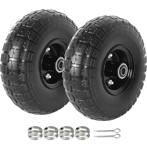 AR-PRO 10" Solid Tires, 4.10/3.50-4 Flat Free Tire and Wheel, 2-Pack - color: Black