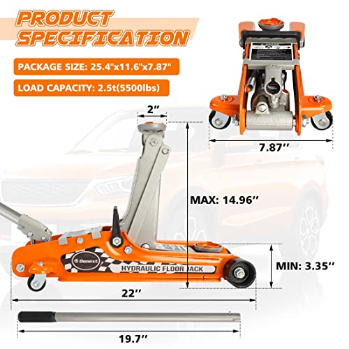 2.5 Ton Steel Floor Jack, Low Profile Hydraulic Racing Floor Jack, Heavy-Duty Racing Floor Jack with Single Piston Lift Pump, Lifting Range 3-3/8" - 14-15/16" - size: 2.5 ton Single Pump