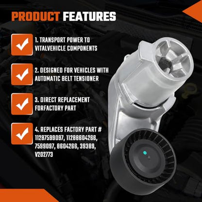 Belt Tensioner Assembly with Pulley Fit for BMW X3 11-17, X5 11-18, X6 08-19, 335i 14-15, 535i 11-16 L 6 3.0L, Engine Code N55, Replace# 11288604266, 7599097 - size: 11288604266