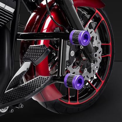Advanblack Protek Two Step Highway Peg Crash Bar with CNC Slider Fit for 2014-2025 Harley Touring Road Glide Street Glide Electra Glide – Engine Guard Performance Upgrade (Purple CNC w/Carbon Inlay) - color: Purple CNC w/ Carbon Inlay