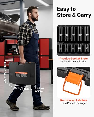 VEVOR 1/2" Drive Impact Socket Set, 65 Piece Socket Set SAE 3/8" to 1-1/4" and Metric 10-24mm, 6 Point Cr-V Alloy Steel for Auto Repair, Rugged Construction, Easy-to-Read Size Markings, Storage Case - size: 1/2" 65 PCS