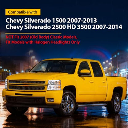 CNNELL Headlights Assembly Compatible with Chevy Silverado 1500 2007 2008 2009 2010 2011 2012 2013/2500 3500 2500HD 3500HD 2007 2008 2009-2014 Left+Right (Clear lens Chrome Housing Amber Reflector) - size: 2007-2013[Fit Chevy Silverado] Chrome