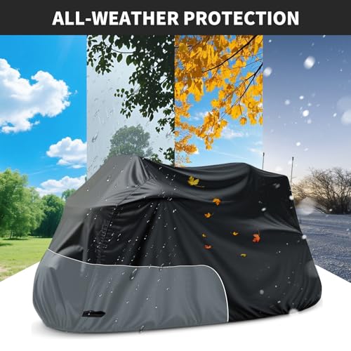 Motorcycle Cover Heavy Duty 300D Waterproof for Touring Ultra - color: Black/Grey