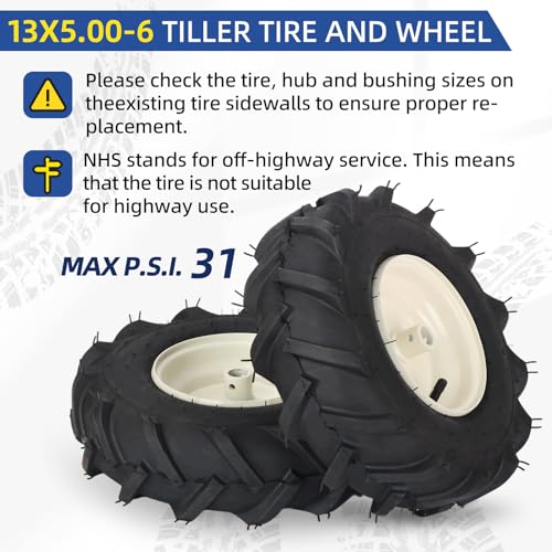 GICOOL 13x5.00-6 Tiller Tire & Wheel 3/4" Axle, 2PK for Craftsman Troy-Bilt - size: 13x5.00-6, 3/4" Axle Bore