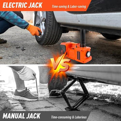 Electric Car Jack Kit 5 Ton 12V Hydraulic Floor Jack with Impact Wrench and Inflatable Pump for SUV Car Emergency Repair Tire Change Kit with LED Light - color: Orange With Wrench