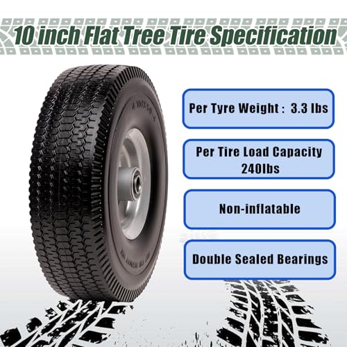 4.10/3.50-4 Tire & Wheel Flat Free, 2 Pcs Heavy Duty Solid PU Non-inflated Tires with Double Sealed Bearings, 5/8 in Axle Bore Hole & 2.15 in Offset Hub for Dolly/Garden Cart/Wheelbarrow/Wagon - size: 2 Pack Tires