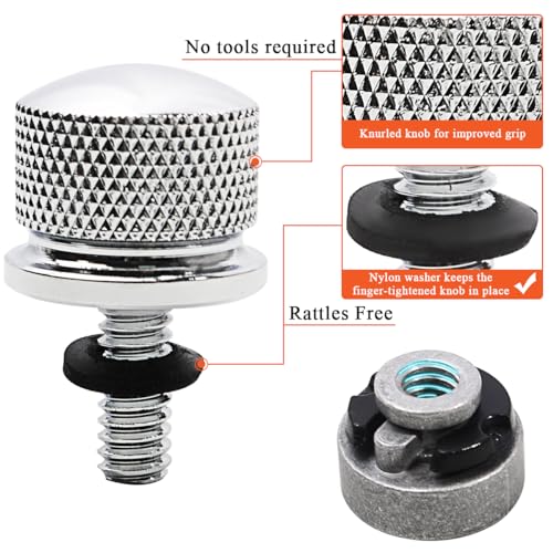 FOVPLUE 1/4″-20 Thread Seat Bolt/Screw and Nut Kit for Harley FLT Touring - color: CHROME BOLT/NUT/WASHER