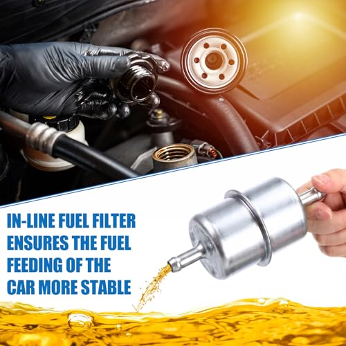 Tallew 2 Sets Universal In-line Fuel Filter Kit with 3/8" Clamp-on Inlet Outlet, Fuel Line Hose, Hose Clamps, Metal and Clear Filter Max Pressure 60 Psi for Lawn Mower, Tractor, Small Engine