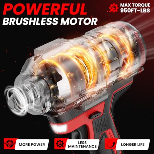 Cordless Impact Wrench 1/2 inch for Milwaukee Battery, Impact Wrench 1360N.m(950Ft-lbs) High Torque Brushless Electric Impact, Power Impact Driver with 3-Mode Speed, LED Work Light(Tool Only)