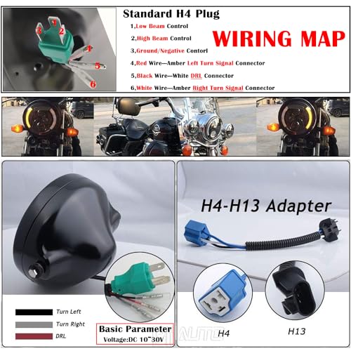 7 Inch Round LED Motorcycle Headlight with Housing Bucket Amber Turn Signal Lights & White DRL Angle Eyes for H-arley Yamaha Kawasaki Honda Street Bike Front Headlamp - size: 7 Inch LED Motorcycle Headlight Turn Signal DRL