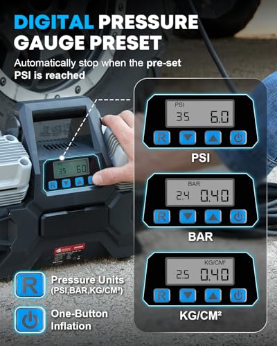 Kohree 12V Four Cylinder Fast Air Compressor with Digital Display Panel