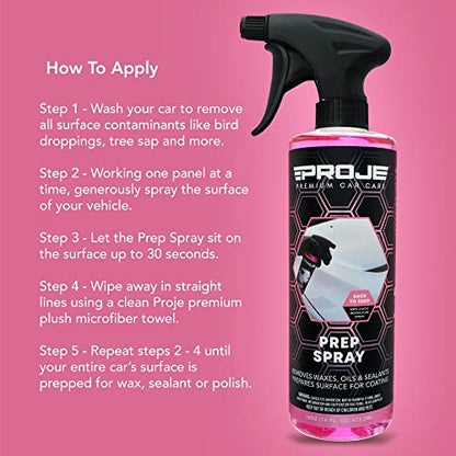 Prep Spray - Surface Prep Before Ceramic Coating - Removes Polishes & Oils - Anti Static Formula - PH Neutral Panel Wipe - Safe on All Surfaces - 16 Fl Oz by Proje Premium Car Care - size: 16 Ounce (Pack of 1)