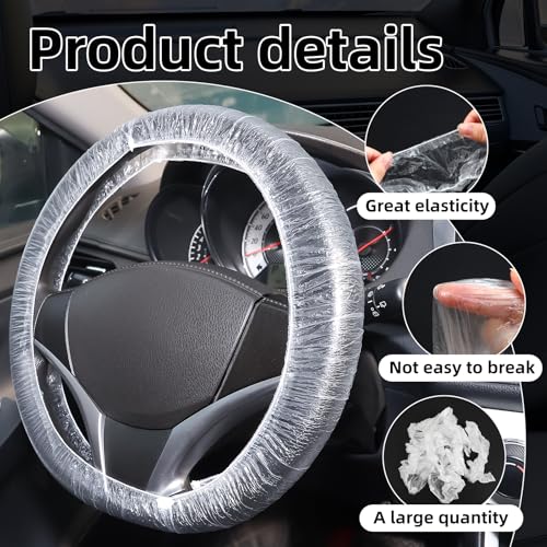 200PCS Disposable Steering Wheel Covers,Disposable Steering Wheel Protector with Elastic, Applicable to Cars, Trucks, Vans (200)