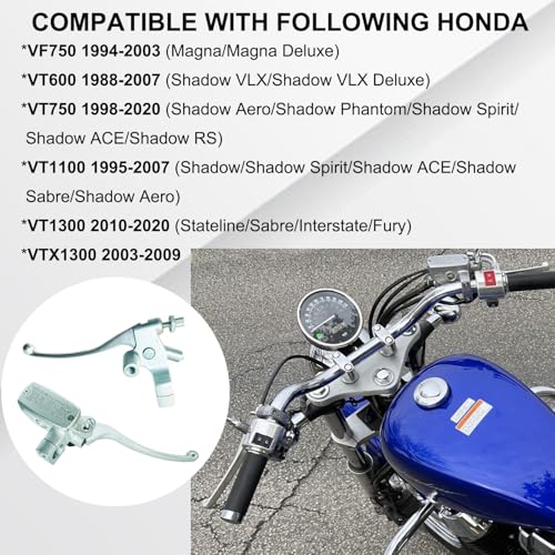 Left & Right Brake Master Cylinder Clutch Levers Compatible with Honda VT600 VT750 VF750 VT1100 VT1300 VTX1300 Part # 45510-MFR-305 53172-MR1-000 53178-MAH-000 Chrome - color: Chrome