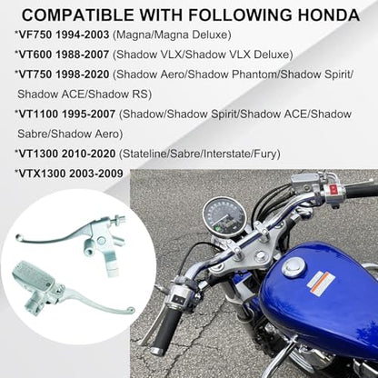 Left & Right Brake Master Cylinder Clutch Levers Compatible with Honda VT600 VT750 VF750 VT1100 VT1300 VTX1300 Part # 45510-MFR-305 53172-MR1-000 53178-MAH-000 Chrome - color: Chrome
