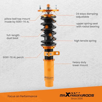 maXpeedingrods Coilover for BMW Z4 E85 Roadster 2003-2009, for BMW Z4 E86 Coupe 2006-2009, 24 Levels Damper Adjustable Coilovers Suspension Kit, Height Adjustable Lowering Kits Gold