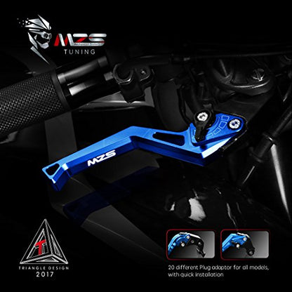 MZS Blue Motorcycle Clutch Brake Levers, Short Adjustable CNC Handle Set - color: Blue