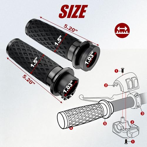Black 1" Silicone Cable Throttle Grips with End Cap for Harley - color: Black