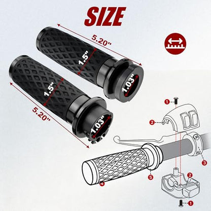 Black 1" Silicone Cable Throttle Grips with End Cap for Harley - color: Black