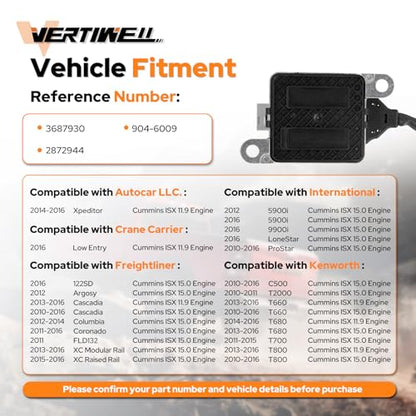 NOx Sensor Inlet Upstream Nitrogen Oxide Sensor Compatible with Freightliner Cascadia Peterbilt 579 Kenworth T680 International Cummins ISX 11.9 15.0 2010-2016 Replaces 904-6009 3687930