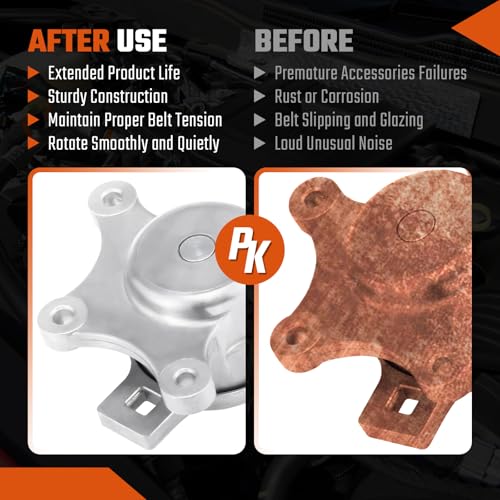 Belt Tensioner and Pulley Assembly Fit For Ford Edge 07-18,Explorer 11-19,Fusion 10-12,Fit for Mazda CX-9 08-15 Fit for Lincoln MKS MKZ MKT 3.5L 3.7L V6 Replace# BT4E6B209CC,7T4E6B209EC - size: BT4E6B209CC