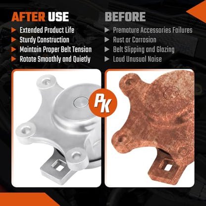 Belt Tensioner and Pulley Assembly Fit For Ford Edge 07-18,Explorer 11-19,Fusion 10-12,Fit for Mazda CX-9 08-15 Fit for Lincoln MKS MKZ MKT 3.5L 3.7L V6 Replace# BT4E6B209CC,7T4E6B209EC - size: BT4E6B209CC