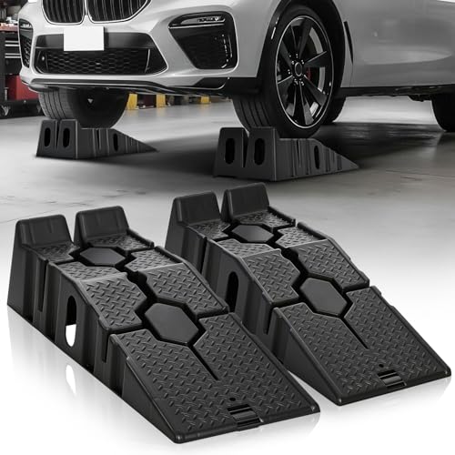 Auto Dynasty Car Ramps for Oil Changes, Low-Profile 2Pcs 2.5 Ton Capacity - size: 7'' H - 2.5 T - 2Pcs