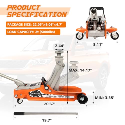 2.5 Ton Low Profile Racing Floor Jack, Heavy Duty Steel Construction, Lifting Range 3.35"-14.17" - size: 2.5 ton Basic Model