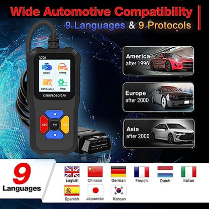 Professional OBD2 Scanner Elite Edition - Car Diagnostic Tool for All OBD2 Vehicles, Reads/Clears Check Engine Light Codes, DTC Search, Live Data, Compatible with EOBD, CAN & OBDII Protocols