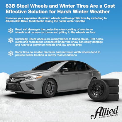 Allied 83B FWD Black Mod 17X7" 5X110 & 5X120 Bolt Patterns +38mm Offset 5.5" BS Satin Black Passenger Car Wheel, Bolt-on OE Replacement, Car Mods, FWD, AWD, SUV and CUV Steel Wheel - size: 17X7" 5X110/5X120 +38 (5.5" BS)