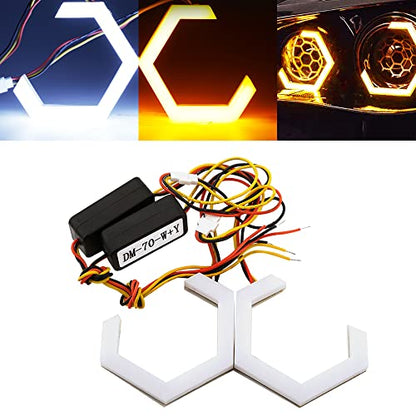 Qasim Hexagon Angel Eyes 70MM White DRL+Amber Turn Signal Light