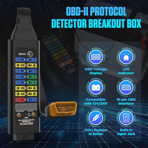 OBD2 Breakout Box, OBDII Protocol Detector with 16-Pin Full Connection,120Ω CAN Resistor, 4mm Banana Jack Multi-Function Jumper for Automotive Diagnostics, ECU Testing,Power Ground Monitoring - style: OBD2 Breakout Box(Premium Version)