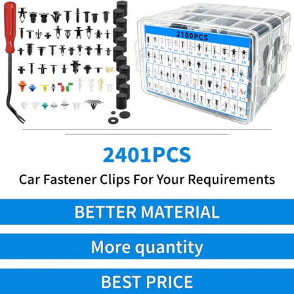 2401 PCS Car Retainer Clips 54Sizes Car Panel Trim Clips Kits Nylon Auto Push Pin Rivets Set for Ford GM Toyota Honda Chrysler BMW Benz Nissan Subaru Mazda Chevy GMC - size: 2401 Pcs