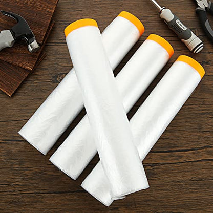 4 Rolls 8 x 66 Feet Plastic Sheeting, Painters Plastic Drop Cloths for Painting, Pre-Taped Masking Film Tape and Drape for Automotive Painting Covering, Furniture Floor Dustproof Cover - size: 8 x 66 feet