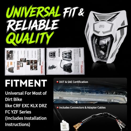 DOT Dirt Bike LED Headlight with Graphics Sticker and Turn Signals-White - color: White with Sticker, size: With Turn Signals