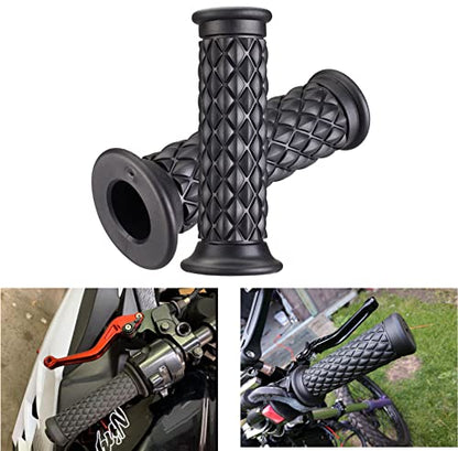 Motorcycle Hand Grips with Bar End Cap, Non Slip Rubber Handlebar Thruster Grip Universal for 7/8" 22mm 1" 24mm Handle Bar (Black)