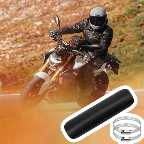 Motorcycle Exhaust Pipe Heat Shield for Leg, Universal Automotive Black Metal Steel Muffler Cover Guard Protector, Curved Style with 2 Clamps, Accessory for Motorbike MiniBike Dirtbike 50-70mm Pipe