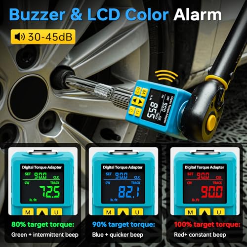 1/2" Digital Torque Adapter, (±1% Accuracy, 7.4-150Ft-lb) Digital Torque Wrench Adapter for Auto, with Upgrade Color Display, Versatile Meter - Smart Alert | Peak/Track | Preset | Store/Delete(203N.m) - size: 7.5-150 Ft-lb/10-203 Nm