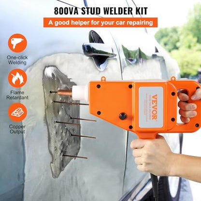 VEVOR Stud Welder Dent Repair Kit, 1600A Stud Welder Kit, 800VA Spot Welder Stud, 110V Welder Stud Kit, Stud Gun Dent Puller Kit with Complete Accessories, Dent Welder Repair for Auto Body Repairing