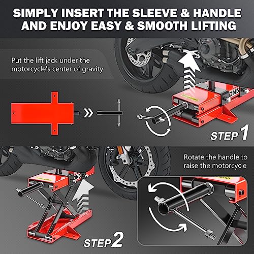 DNA Motoring Motorcycle Lift, 1100 LBS Scissor Jack with Saddle & Safety Pins, 3.7"-14.8" Center Hoist Crank Stand, TOOLS-00289 - style: 1100lbs