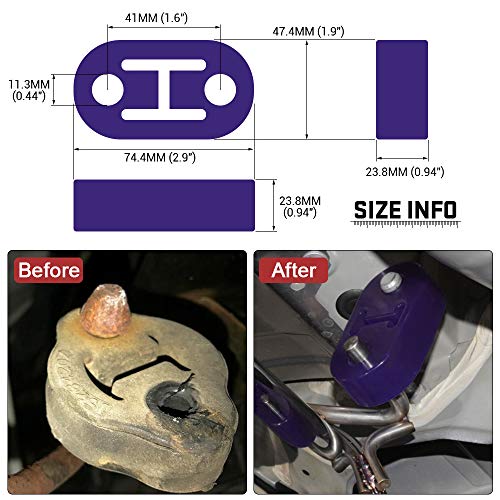 Universal 4PCS PolyUrethane Exhaust/Muffler Rubber Short Hanger Insulator Bracket Bushing Mount 10mm Blue - color: Blue