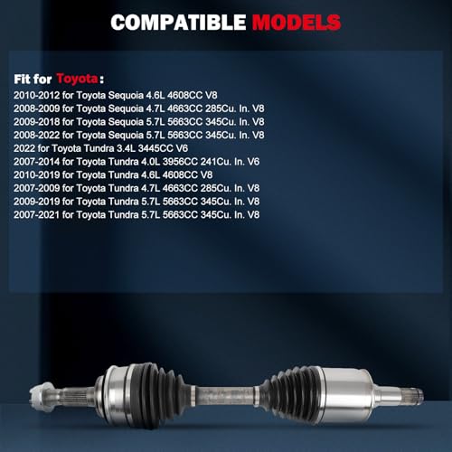 CCIYU Front Left Right CV Axle Shaft for Toyota Tundra/Sequoia 2007-2022 - size: 17-5794
